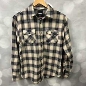 RSQ‎ plaid button down in size medium in blue, tan and cream. Super soft